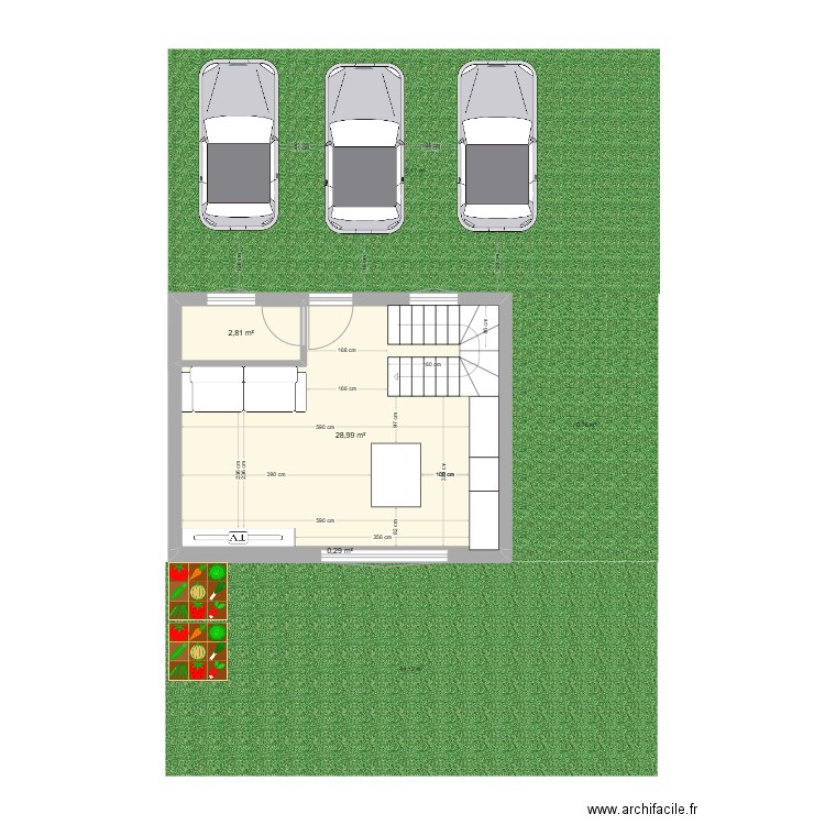 PROJET BAS. Plan de 3 pièces et 32 m2