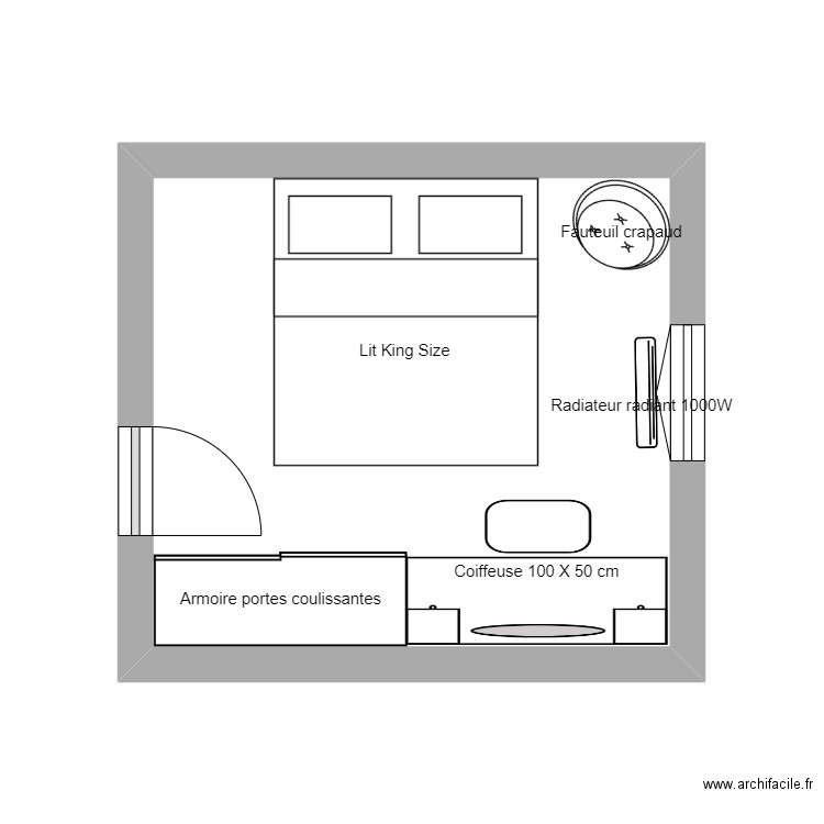 Pbn chambre. Plan de 1 pièce et 13 m2