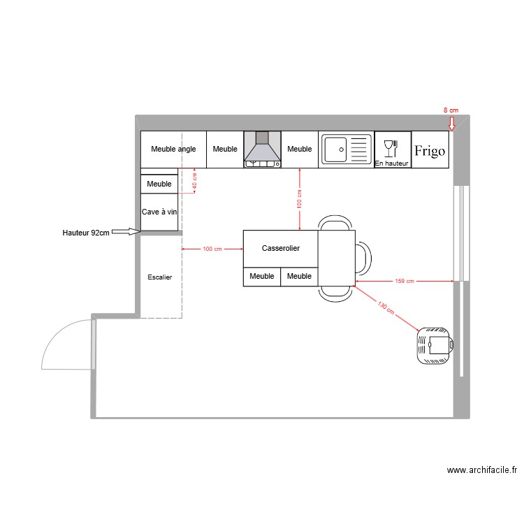 Plan Cuisine 60 Saint Louis. Plan de 1 pièce et 24 m2