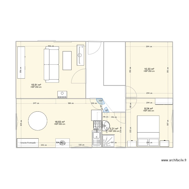 autres. Plan de 5 pièces et 55 m2