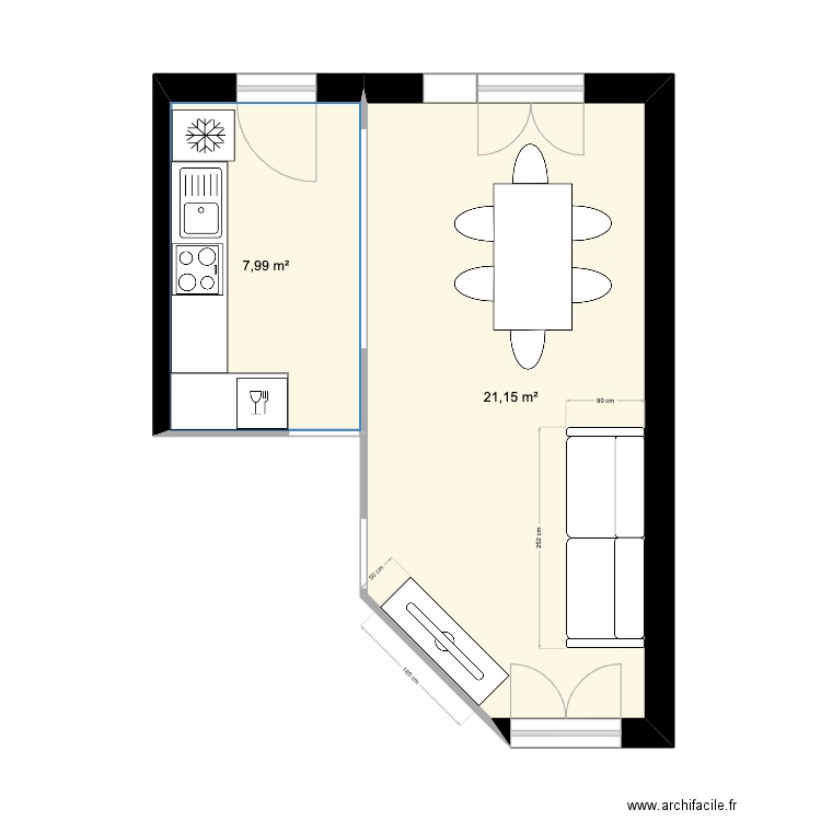 Chacha house. Plan de 2 pièces et 29 m2