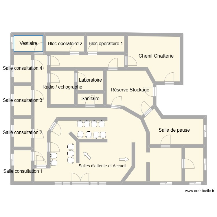 clinique arcadia. Plan de 14 pièces et 148 m2