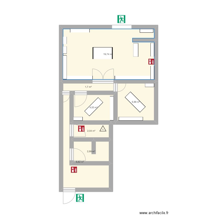 nwnnw. Plan de 7 pièces et 44 m2