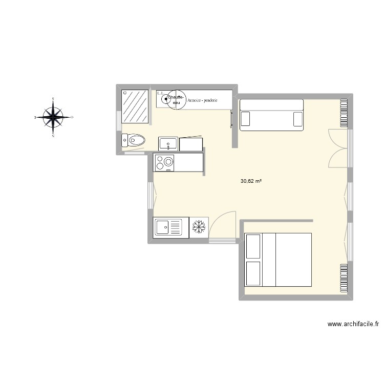 SDB et cuisine ok . Plan de 1 pièce et 31 m2