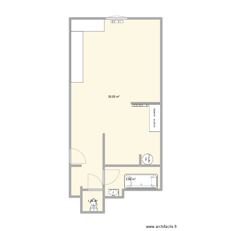 Huschelrath. Plan de 3 pièces et 45 m2