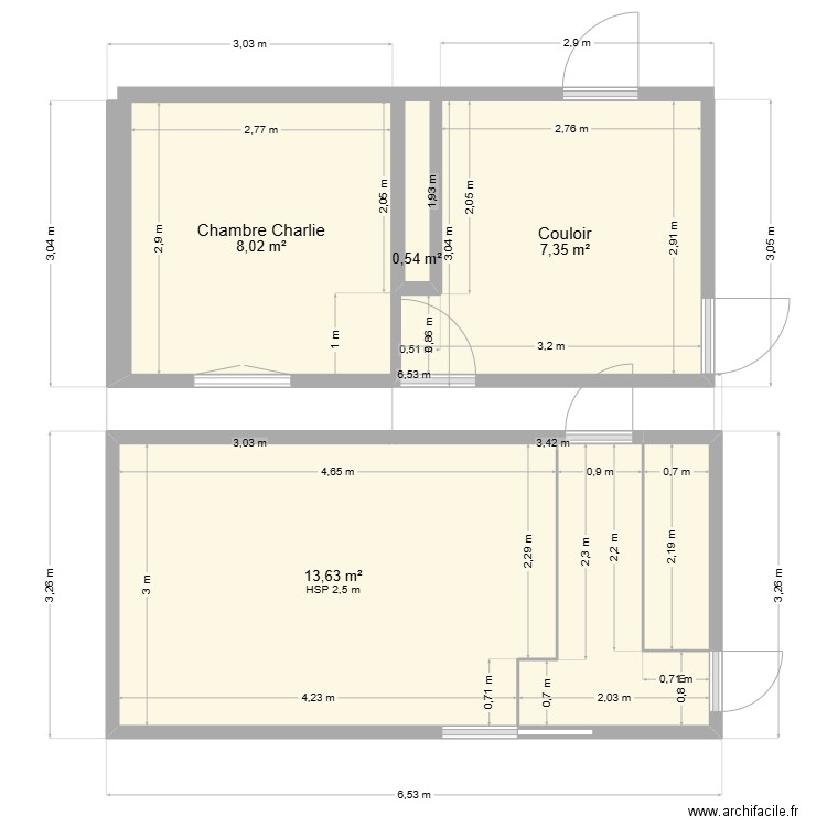 chambre charlie. Plan de 6 pièces et 36 m2