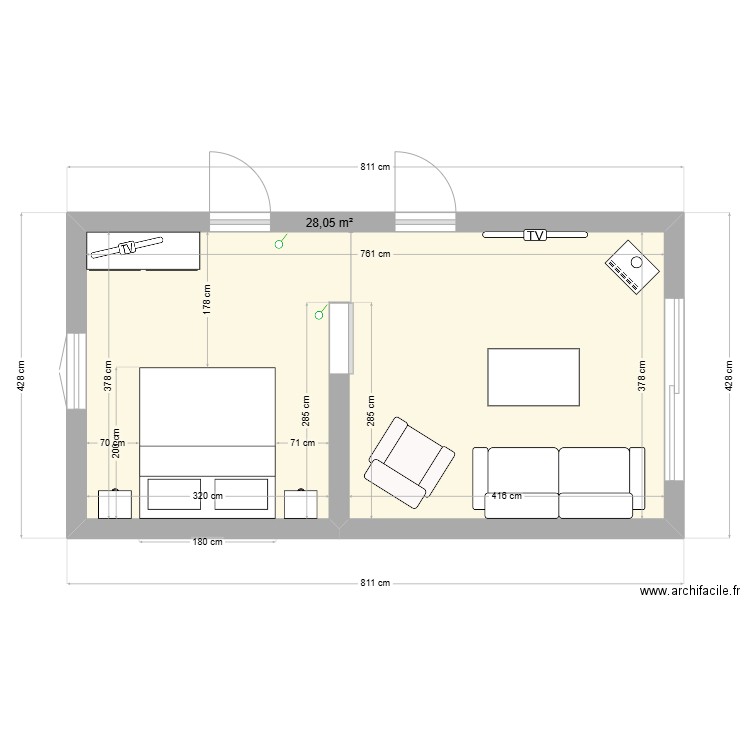 plan salon . Plan de 1 pièce et 28 m2