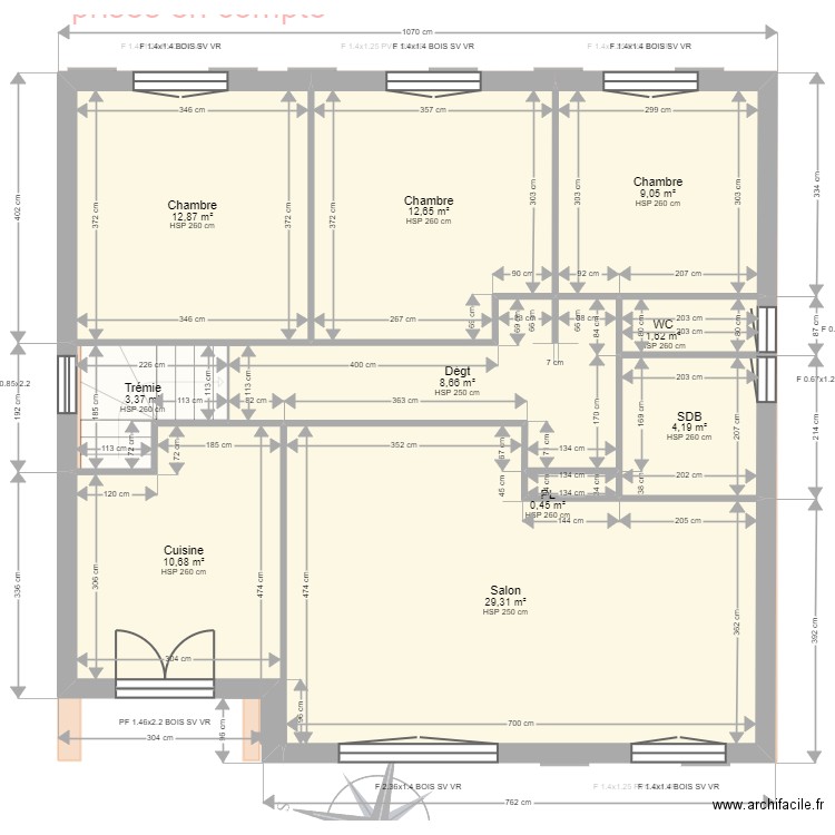 COUTUROU. Plan de 18 pièces et 168 m2