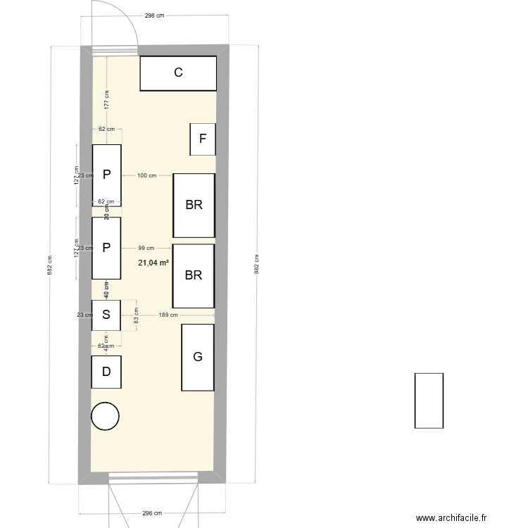 ADC3. Plan de 1 pièce et 21 m2