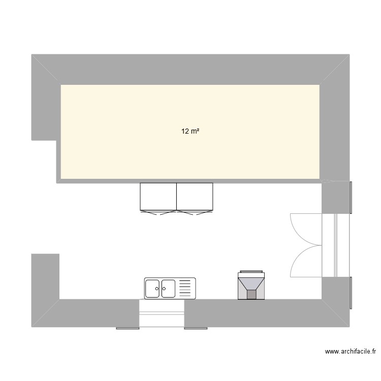 Cuisine1. Plan de 1 pièce et 12 m2