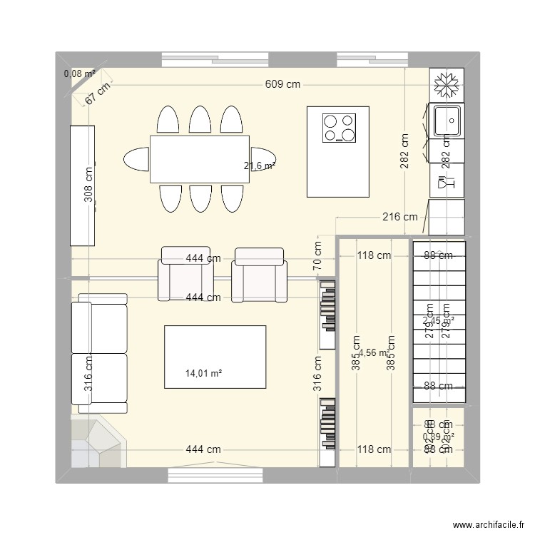 Maison 13. Plan de 6 pièces et 44 m2