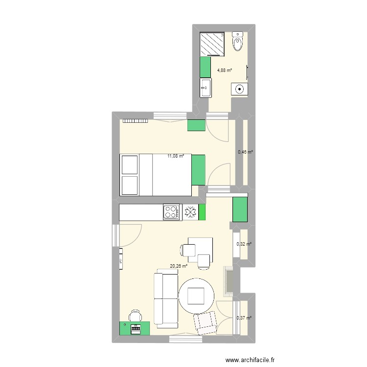 Plan v2 meubles à construire. Plan de 6 pièces et 37 m2