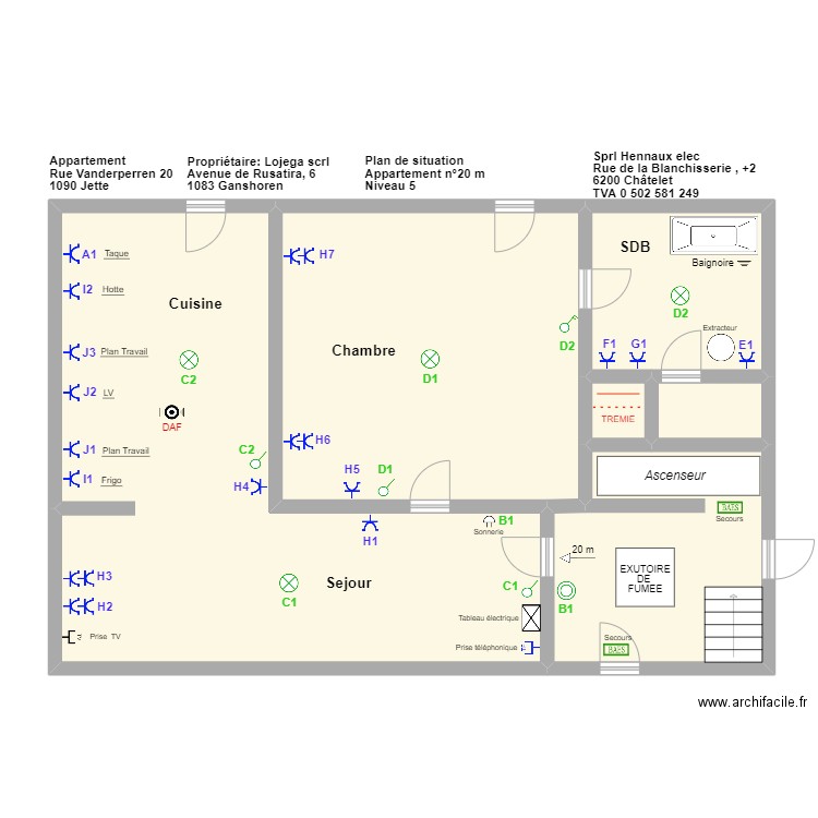 Plan de situation appartement 20m Niveau 5. Plan de 6 pièces et 121 m2