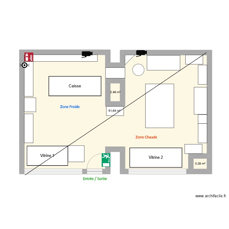 Plan Boutique. Plan de 3 pièces et 54 m2