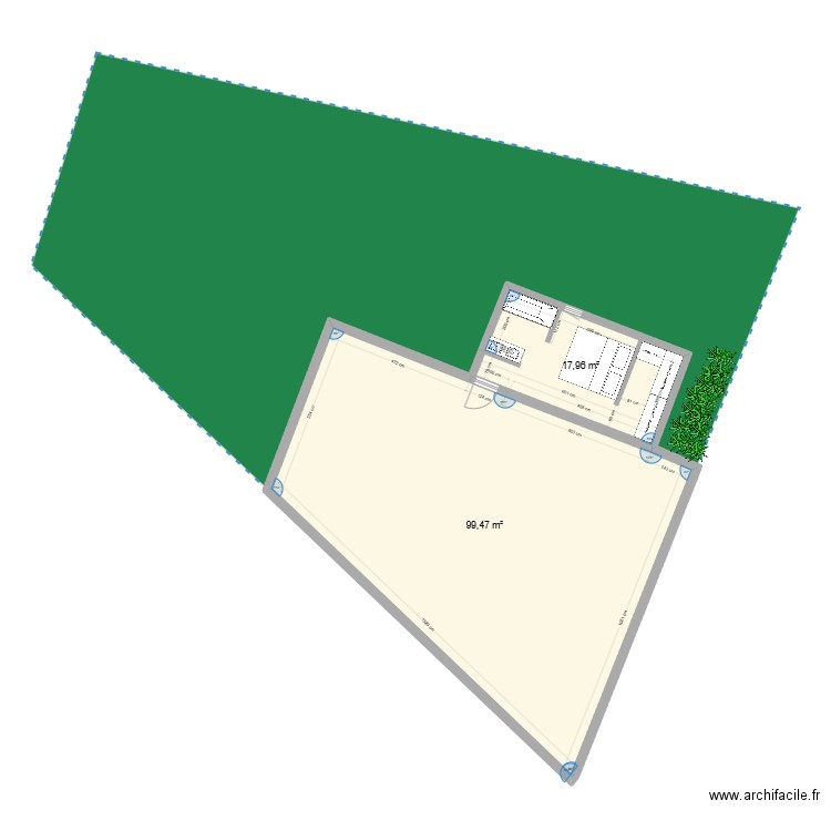 extension 18m2. Plan de 2 pièces et 117 m2