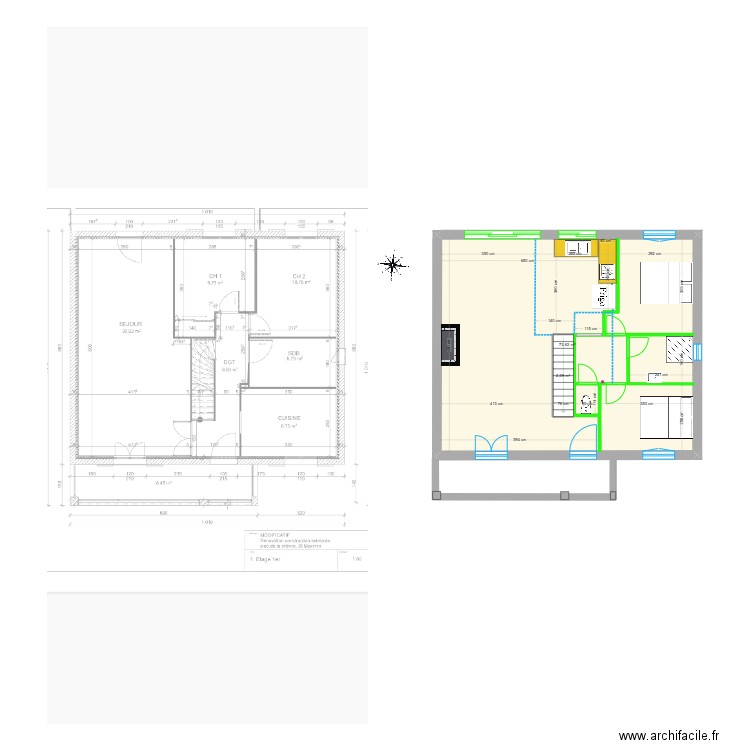 Pied de la Chèvre Projet1. Plan de 2 pièces et 78 m2