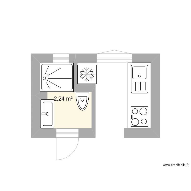 salle de bain. Plan de 1 pièce et 2 m2