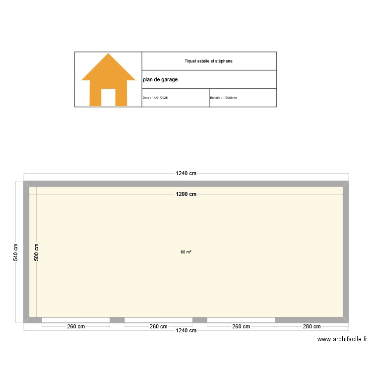 tiquet estelle et Stéphane. Plan de 1 pièce et 60 m2