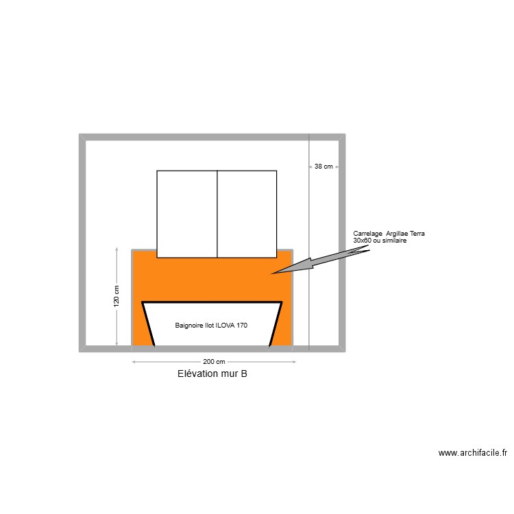 Elévation Mur B SDB étage. Plan de 3 pièces et 8 m2