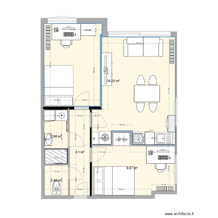 St Lau v1. Plan de 5 pièces et 48 m2