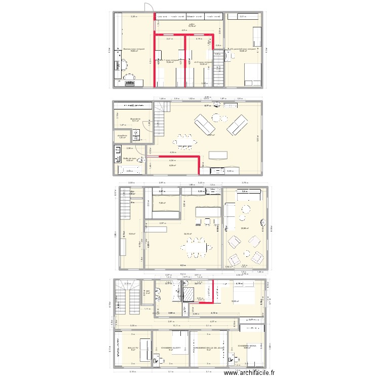 Projet maison 2. Plan de 22 pièces et 303 m2