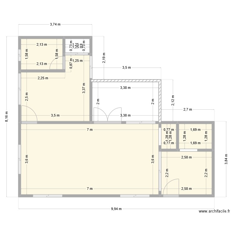 CHAMBRE SALON WCD CUISINE. Plan de 8 pièces et 55 m2