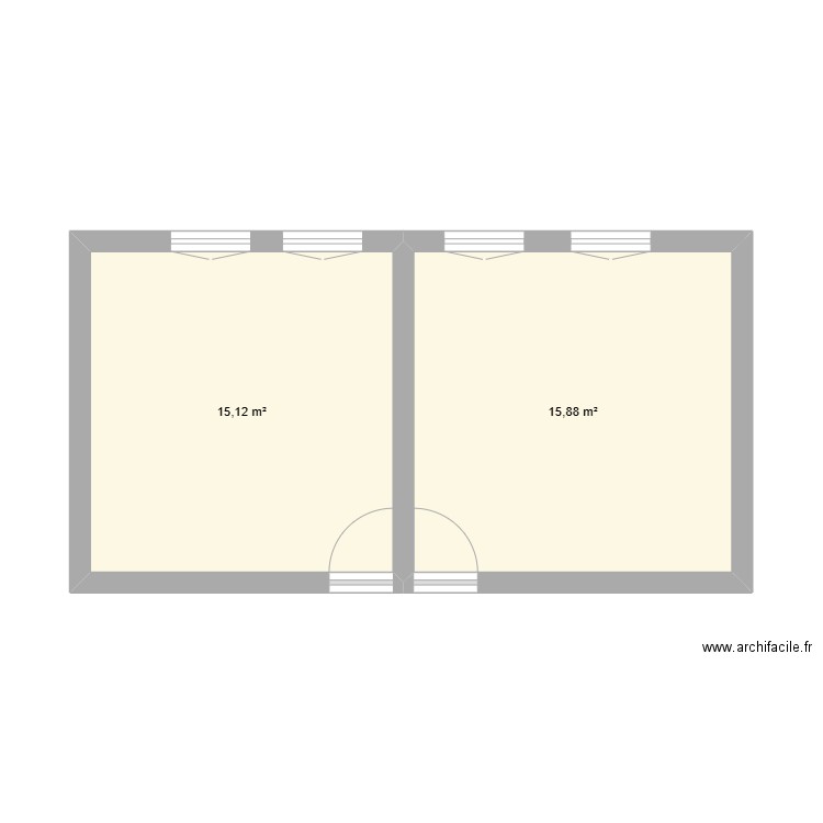 Chambres étage. Plan de 2 pièces et 31 m2