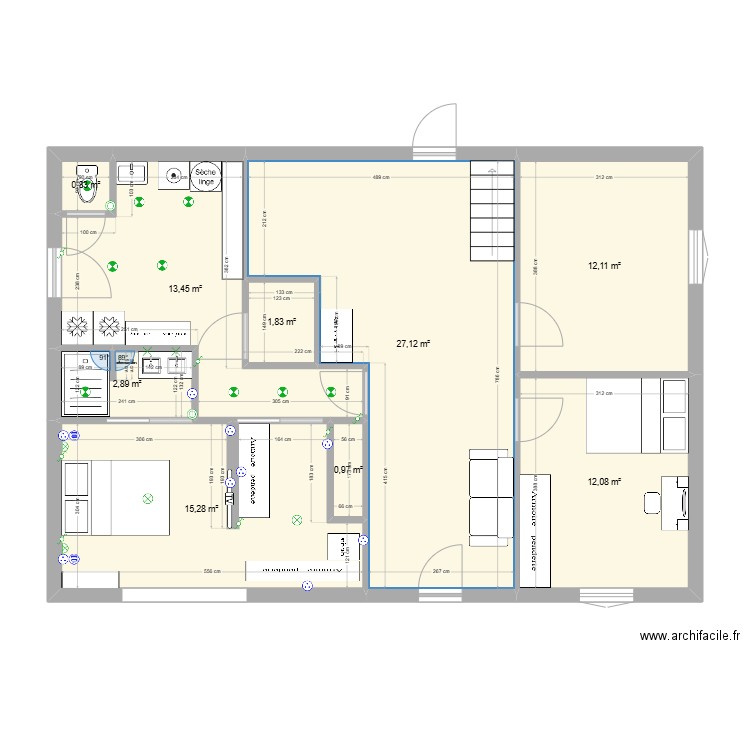 RDC LAMANON. Plan de 9 pièces et 87 m2