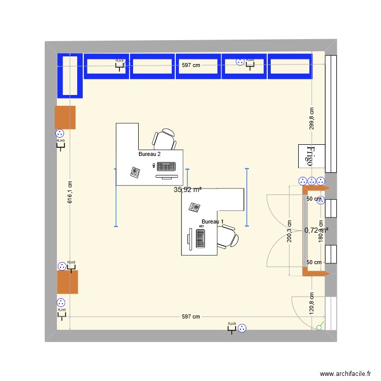 Bureau IVRY. Plan de 2 pièces et 37 m2