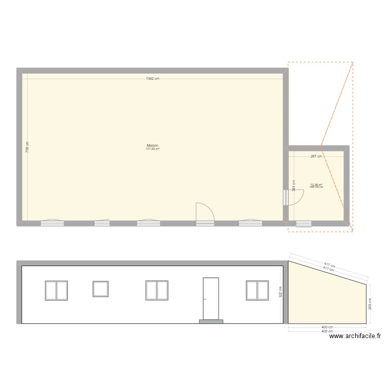 plan coupe Cellier. Plan de 2 pièces et 112 m2