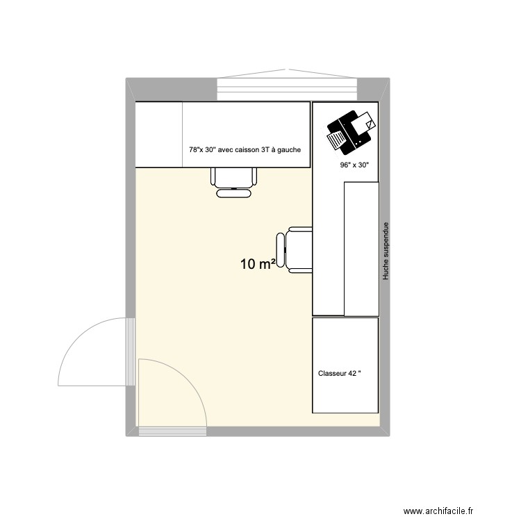 Bureau droit. Plan de 1 pièce et 10 m2