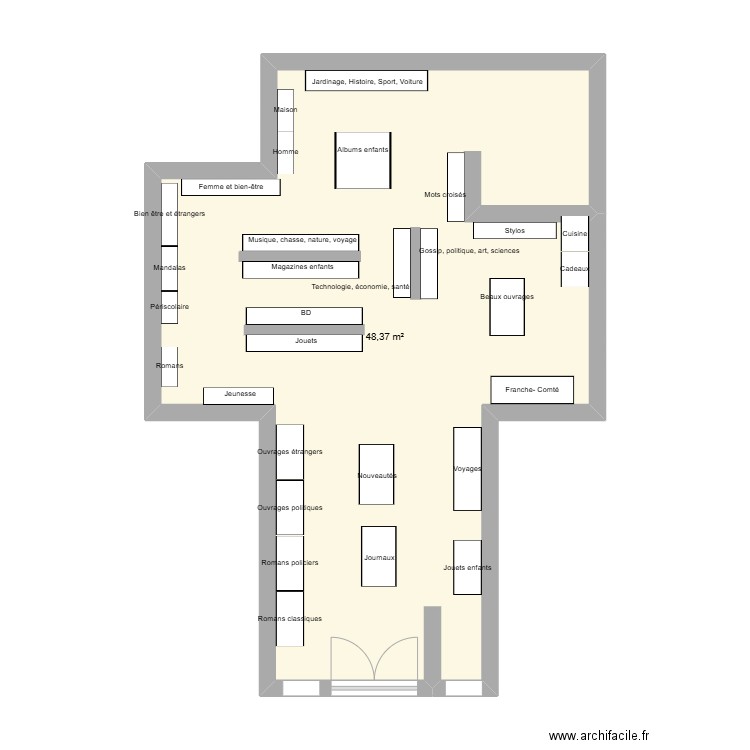 librairie 2. Plan de 1 pièce et 48 m2