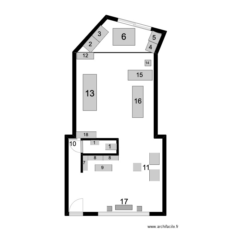 oce. Plan de 2 pièces et 55 m2