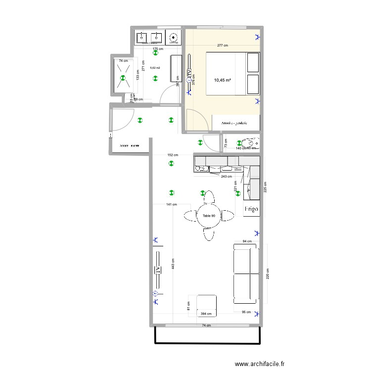 Boulogne V12 avec cuisine. Plan de 1 pièce et 10 m2