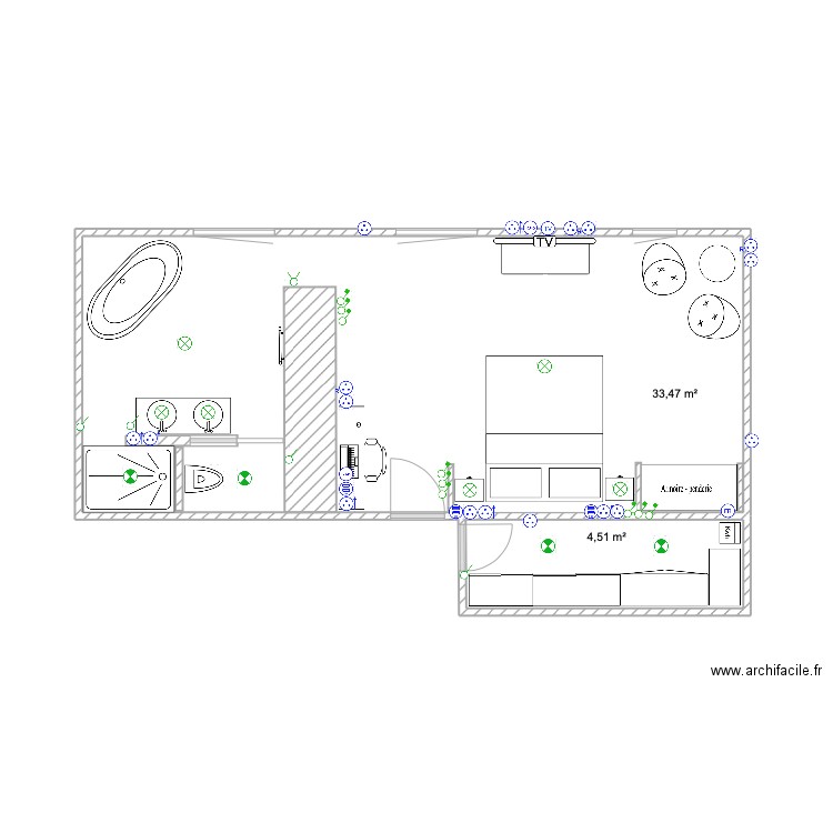 Suite 1. Plan de 2 pièces et 38 m2