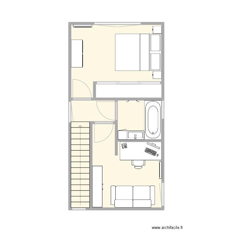 Etage aménagé. Plan de 5 pièces et 29 m2