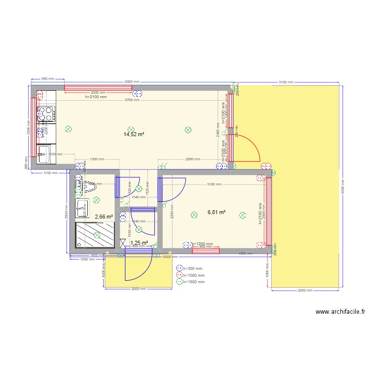 30-1 Углич эл св. Plan de 6 pièces et 40 m2