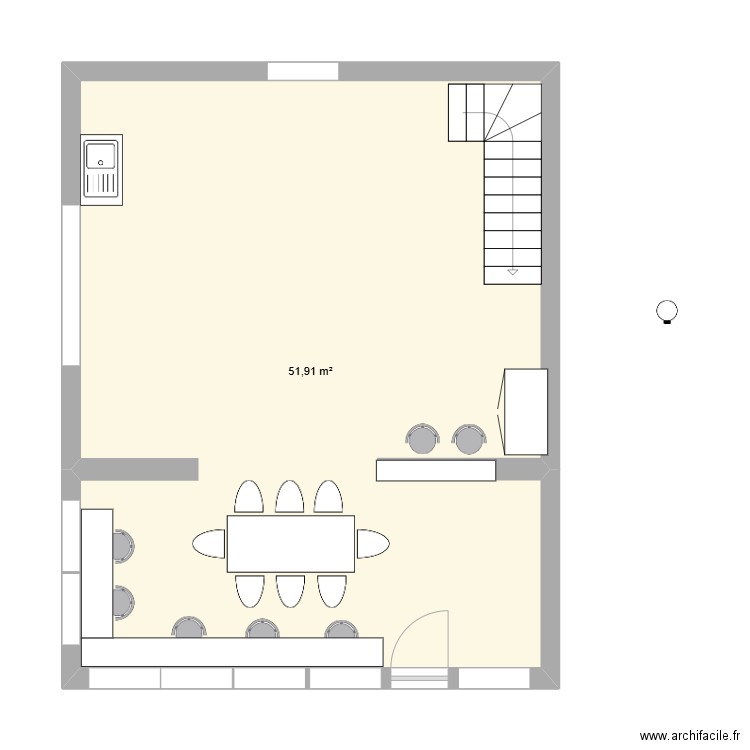 atelier. Plan de 1 pièce et 52 m2