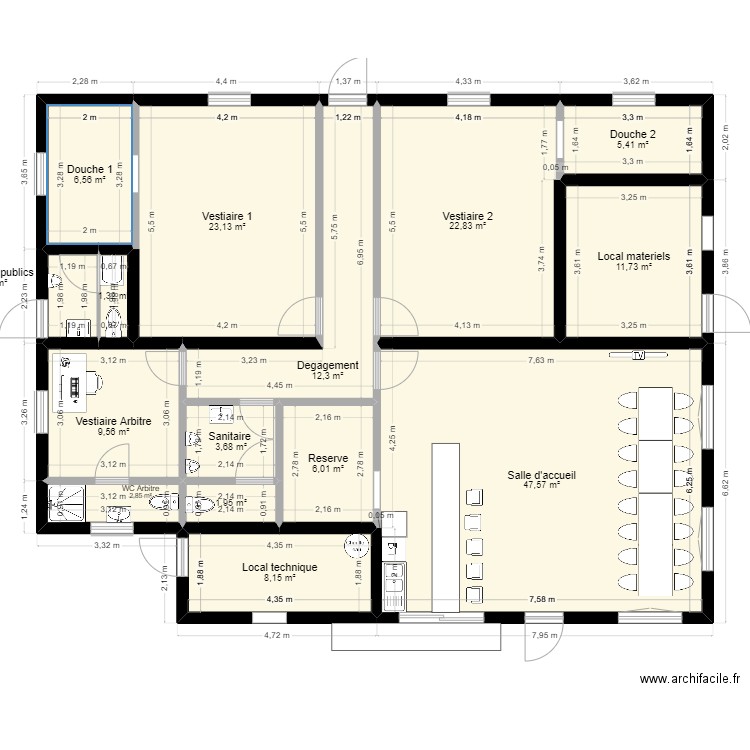 plan vestiaire foot asp. Plan de 15 pièces et 165 m2