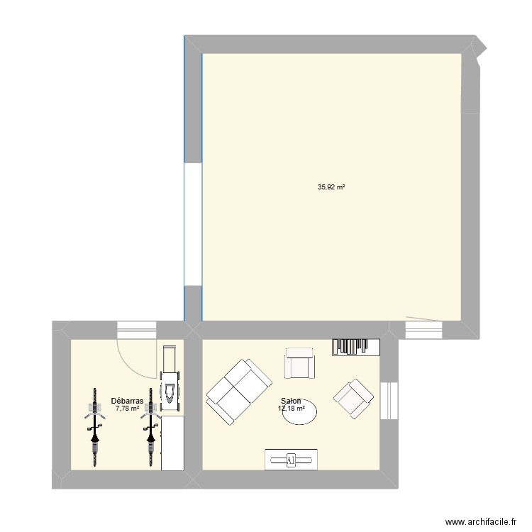 EXTENSION. Plan de 3 pièces et 56 m2