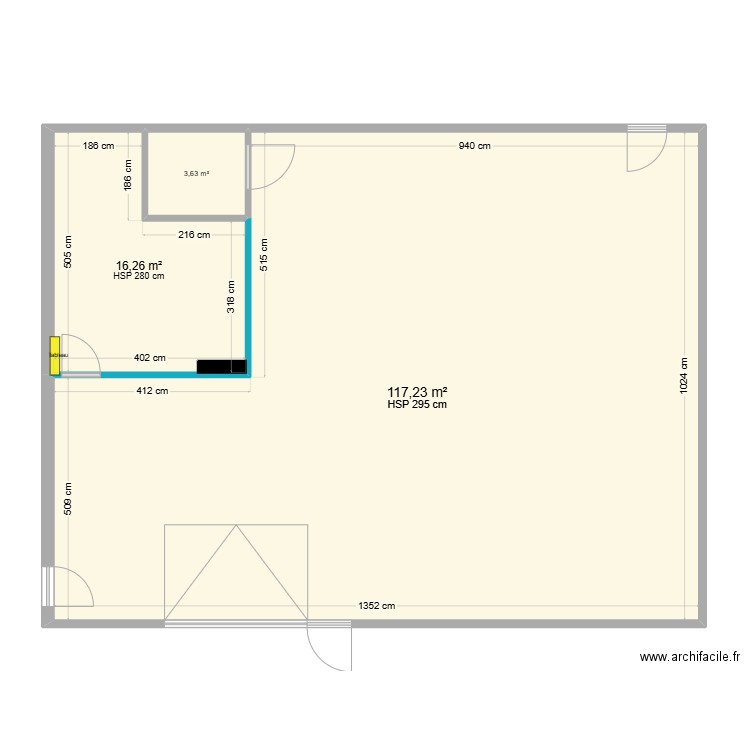 Buanderie. Plan de 3 pièces et 137 m2