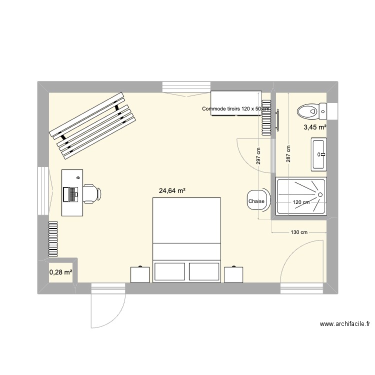 3ème étage chateau 3. Plan de 3 pièces et 28 m2