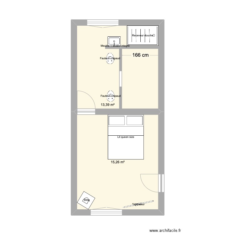 Chambre parentale 1. Plan de 2 pièces et 29 m2