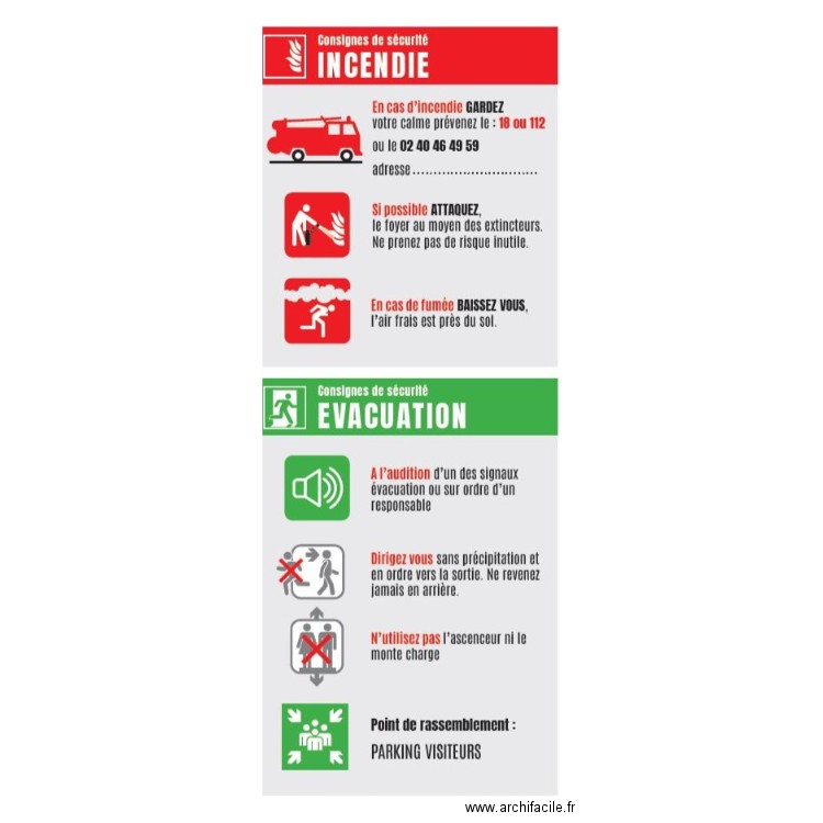 panneau evacuation. Plan de 0 pièce et 0 m2