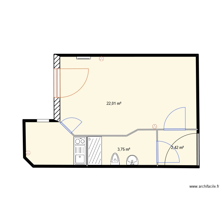 MJP213. Plan de 3 pièces et 28 m2