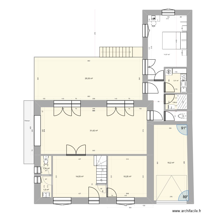 Projet_RDF_RDC_007bis. Plan de 9 pièces et 109 m2