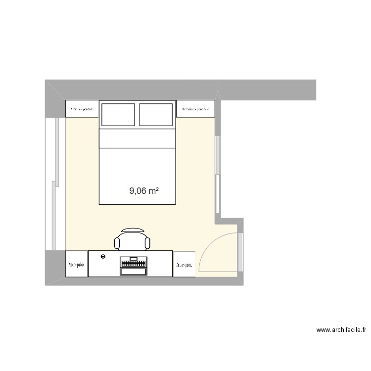 Chbre Paloma. Plan de 1 pièce et 9 m2