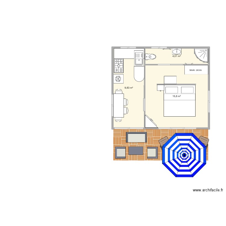 Bungalow Stéph. Plan de 3 pièces et 30 m2