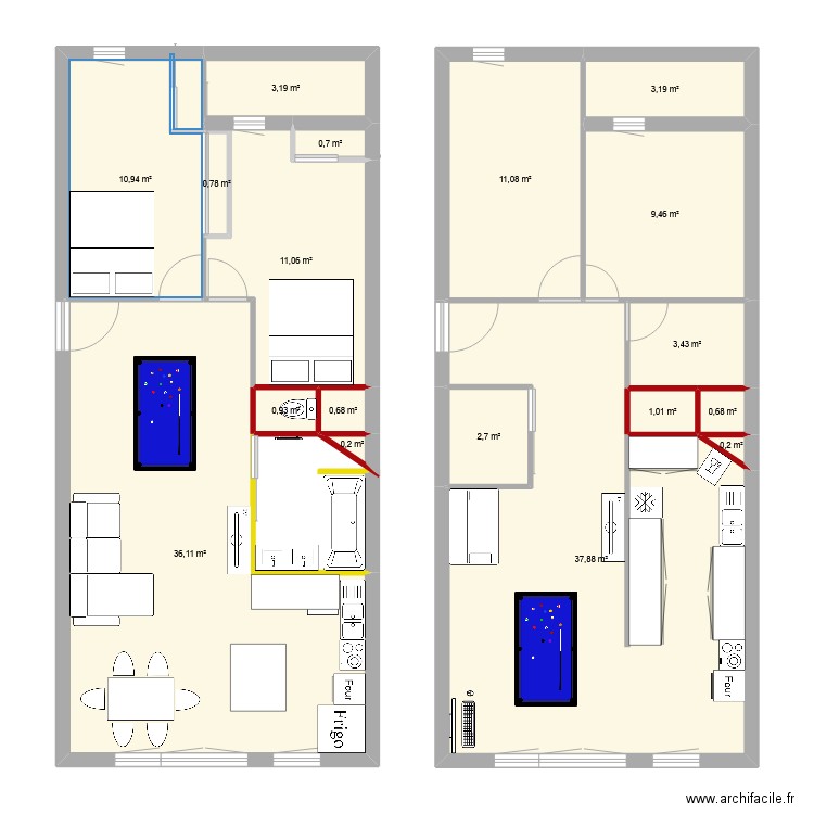 apparte. Plan de 18 pièces et 134 m2