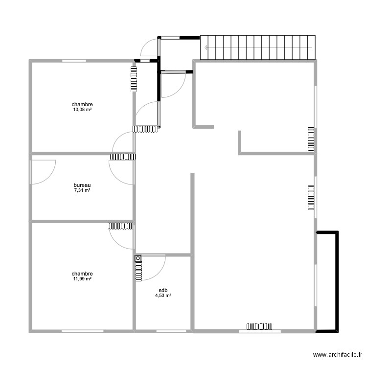 1er étage actuel. Plan de 5 pièces et 36 m2